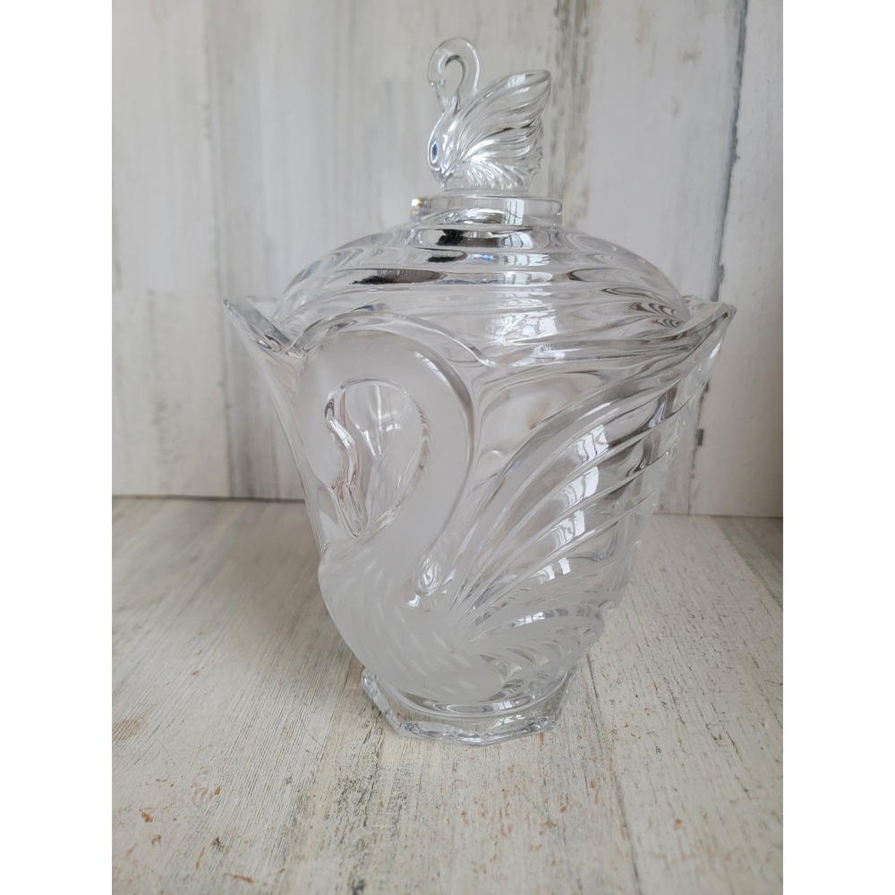 Lead crystal glass swan bird container lidded‎ cottage core vintage home goose